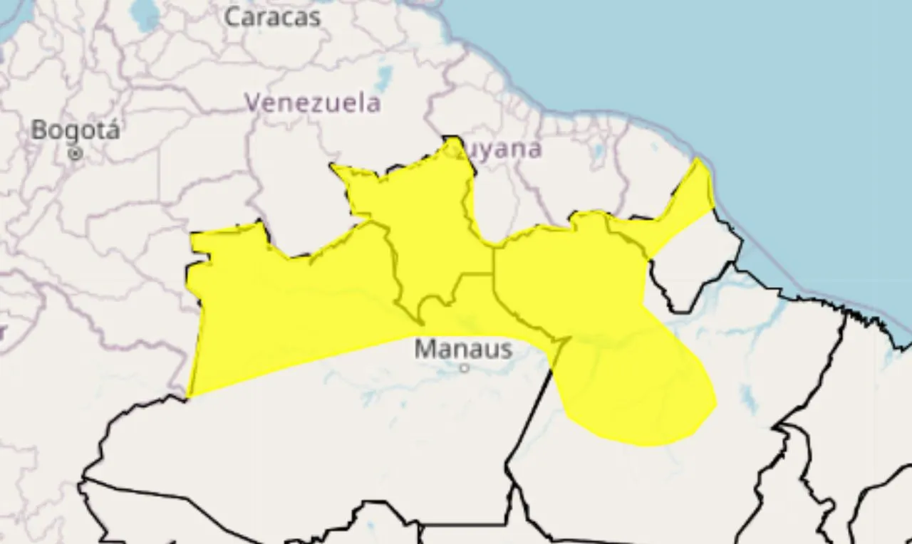 o mapa mostra as áreas em alerta para chuva intensa